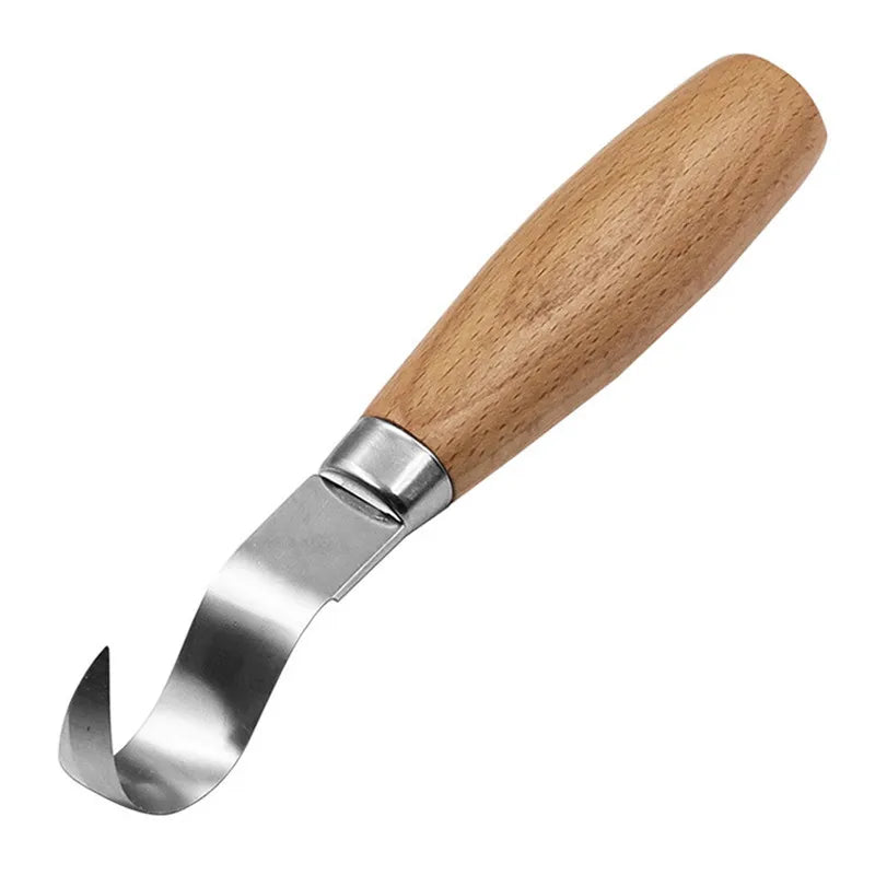 Set de Cuchillos para Tallado en Madera de Acero Inoxidable con Mangos de Haya – Cuchillo de Gancho y Cuchillo Recto para Talla de Precisión