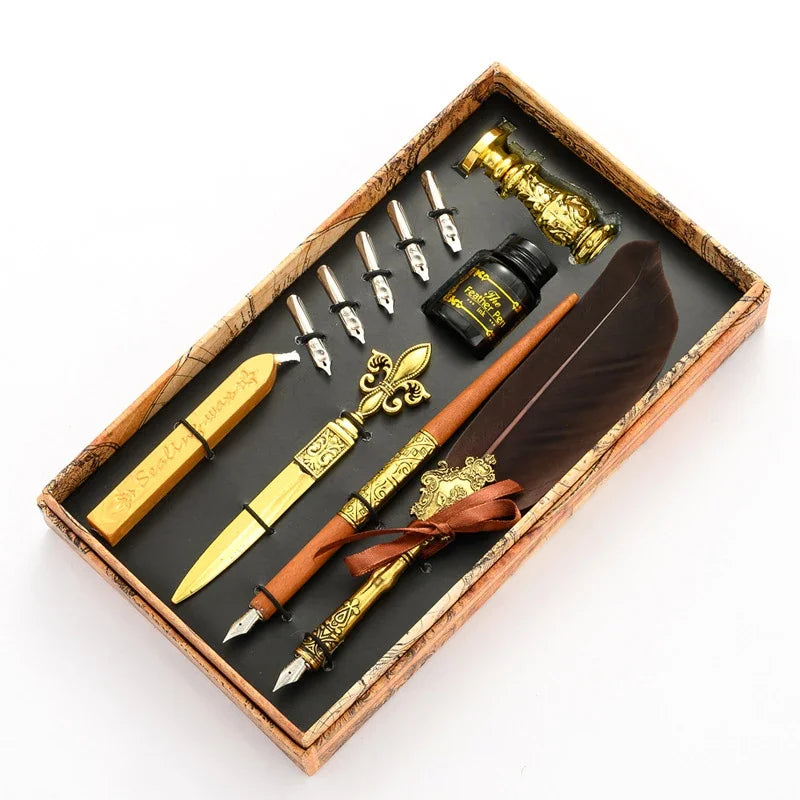 Set de Pluma de Caligrafía con Tinta, 5 Plumines Intercambiables y Caja de Almacenamiento – Pluma con Pluma Decorativa y Portaplumas de Inmersión