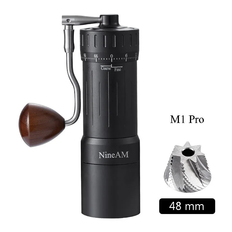 Molino de Café Manual NineAM M1/Pro 2024 – Muelas Cónicas de Acero Inoxidable de 48 mm con Cuerpo de Aluminio y Madera de Nogal