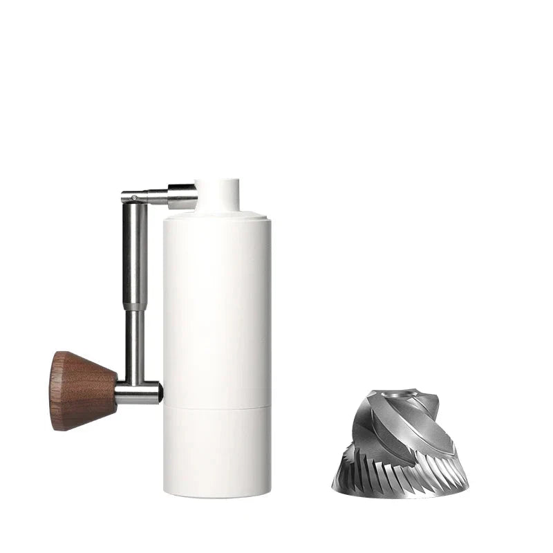 Molino de Café Manual Portátil Mini – Muelas CNC de Acero Inoxidable, Cuerpo de Aluminio y Madera, 10 cm