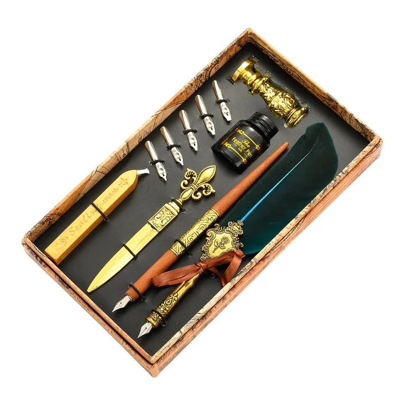 Set de Pluma de Caligrafía con Tinta, 5 Plumines Intercambiables y Caja de Almacenamiento – Pluma con Pluma Decorativa y Portaplumas de Inmersión