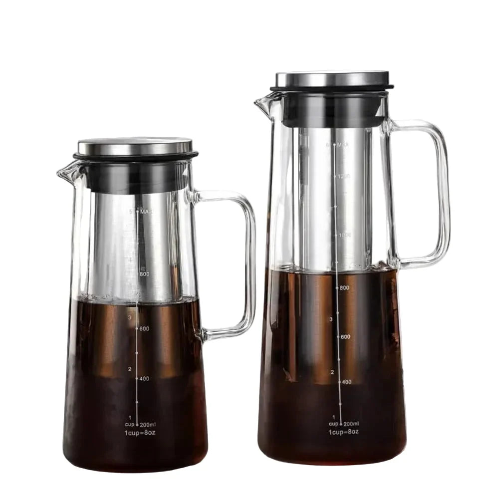 Jarra de Café Cold Brew de Vidrio con Filtro de Acero Inoxidable – 1000 ml / 1400 ml para Café Helado, Té e Infusiones