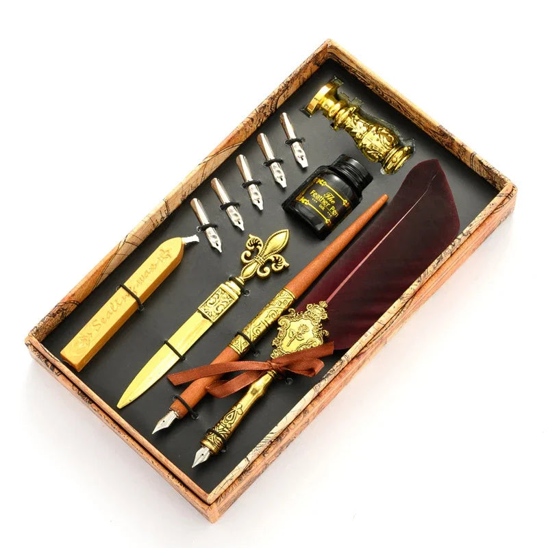 Set de Pluma de Caligrafía con Tinta, 5 Plumines Intercambiables y Caja de Almacenamiento – Pluma con Pluma Decorativa y Portaplumas de Inmersión