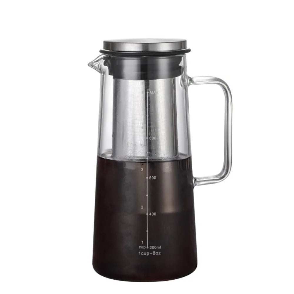 Jarra de Café Cold Brew de Vidrio con Filtro de Acero Inoxidable – 1000 ml / 1400 ml para Café Helado, Té e Infusiones