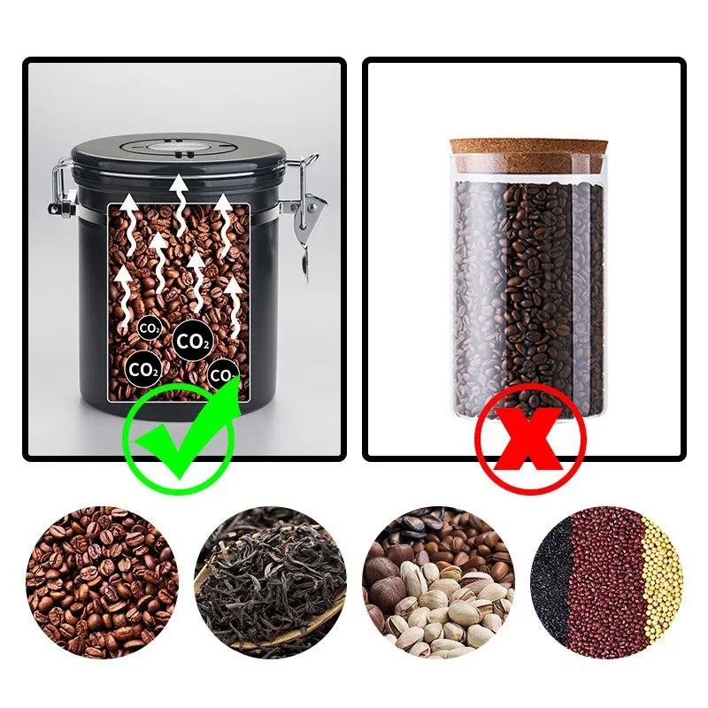 Contenedor Hermético para Café de 1.8L – Tarro Sellado al Vacío de Acero Inoxidable 304 con Cuchara Medidora