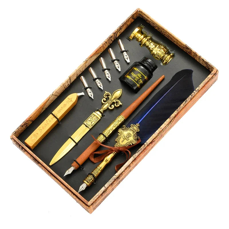 Set de Pluma de Caligrafía con Tinta, 5 Plumines Intercambiables y Caja de Almacenamiento – Pluma con Pluma Decorativa y Portaplumas de Inmersión