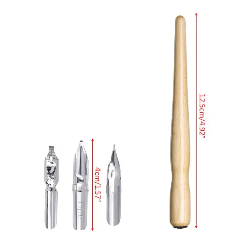 Set de Pluma de Caligrafía de Inmersión con 3 Plumines de Acero Inoxidable y Tinta – Portaplumas de Madera para Caligrafía, Dibujo e Ilustración