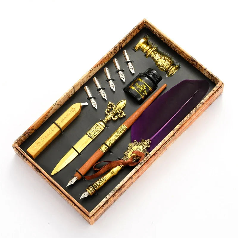 Set de Pluma de Caligrafía con Tinta, 5 Plumines Intercambiables y Caja de Almacenamiento – Pluma con Pluma Decorativa y Portaplumas de Inmersión