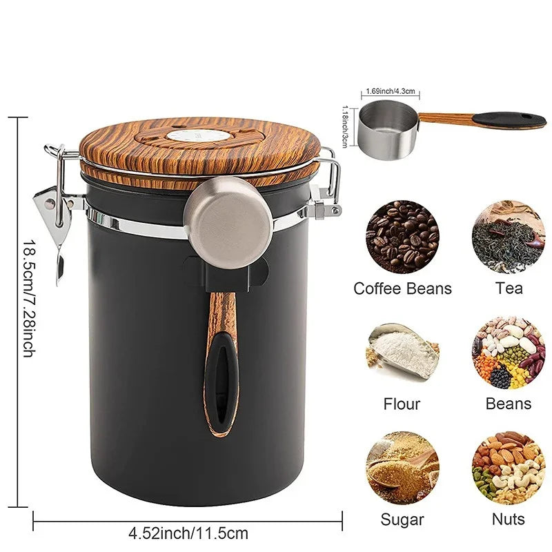 Contenedor Hermético para Café de 1.8L – Tarro Sellado al Vacío de Acero Inoxidable 304 con Cuchara Medidora