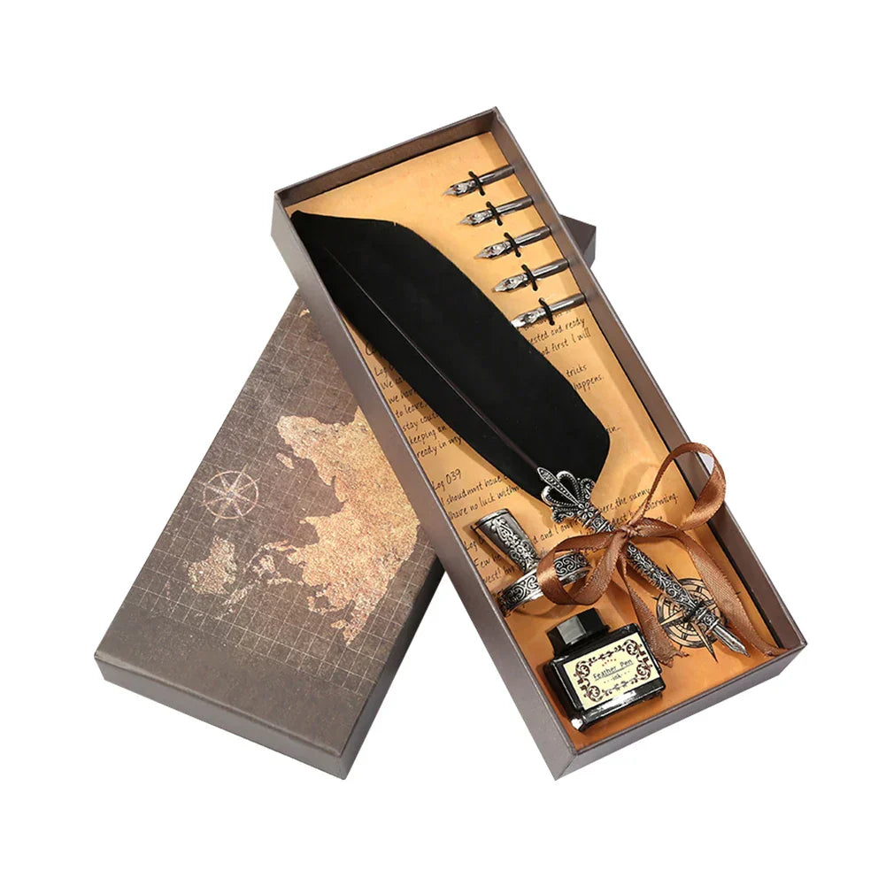 Set de Pluma de Caligrafía con Plumín de Inmersión de Metal y Tinta – Plumín de Acero Inoxidable de 1,0 mm