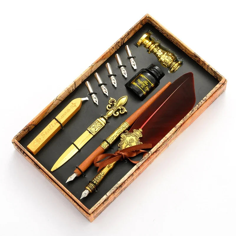 Set de Pluma de Caligrafía con Tinta, 5 Plumines Intercambiables y Caja de Almacenamiento – Pluma con Pluma Decorativa y Portaplumas de Inmersión