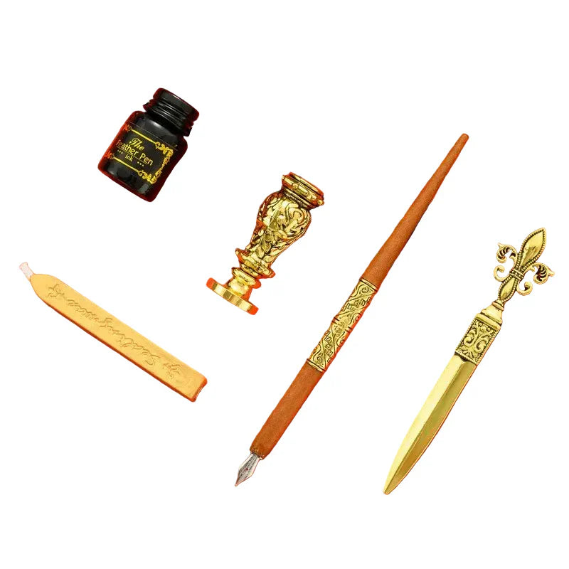 Set de Pluma de Caligrafía con Tinta, 5 Plumines Intercambiables y Caja de Almacenamiento – Pluma con Pluma Decorativa y Portaplumas de Inmersión