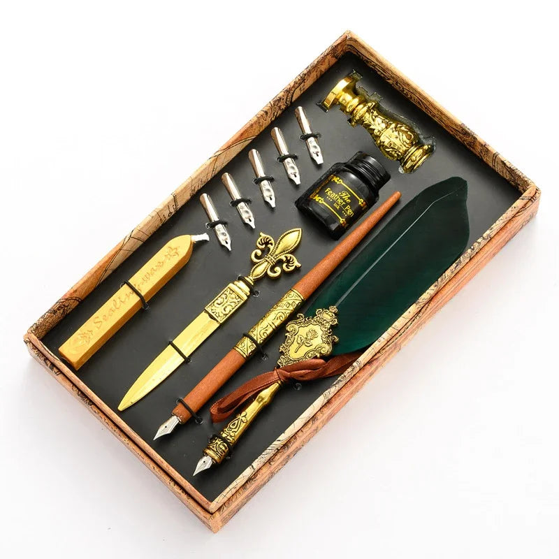 Set de Pluma de Caligrafía con Tinta, 5 Plumines Intercambiables y Caja de Almacenamiento – Pluma con Pluma Decorativa y Portaplumas de Inmersión