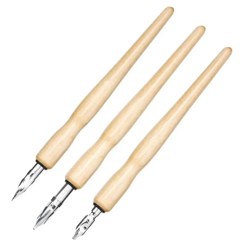 Set de Pluma de Caligrafía de Inmersión con 3 Plumines de Acero Inoxidable y Tinta – Portaplumas de Madera para Caligrafía, Dibujo e Ilustración
