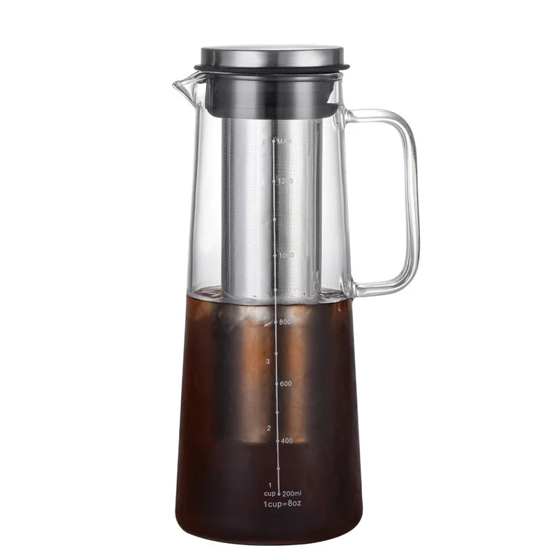 Jarra de Café Cold Brew de Vidrio con Filtro de Acero Inoxidable – 1000 ml / 1400 ml para Café Helado, Té e Infusiones