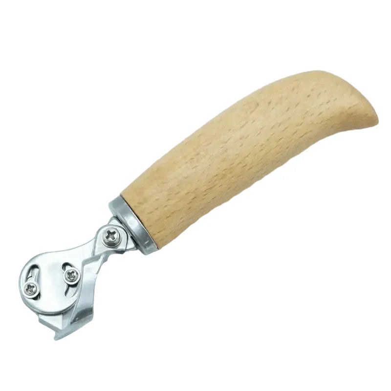 Cuchillo para Cuero con Hoja Recta y Curva de Acero al Carbono y Mango de Madera de Haya